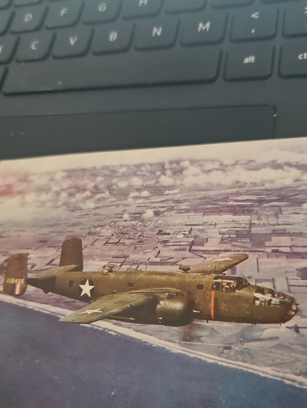 North American B-25 Tokyo Raider. WWll written card from Army/Aircorp. Vet.